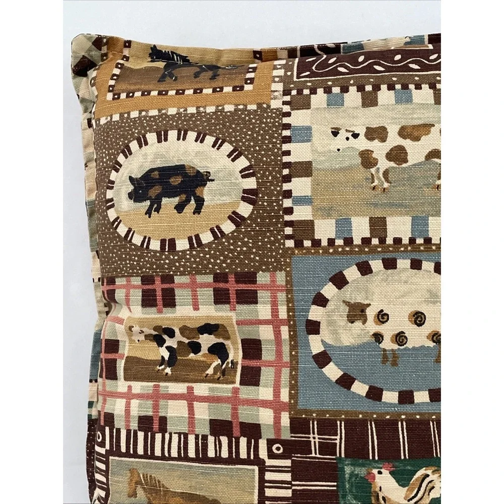 Throw Pillow Farmhouse Cows Sheep Horses Country Farm Folk Art Americano